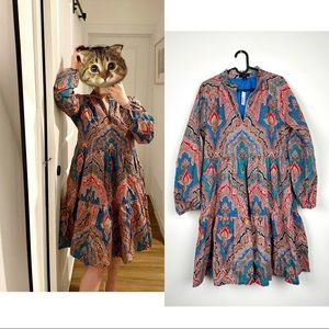 NWT J.Crew Petite A-line Poplin Dress in Ratti Mediterranean Paisley Print